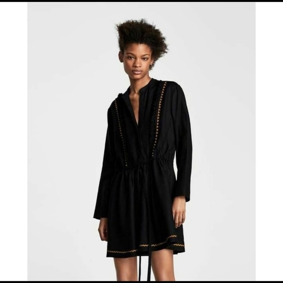 Zara Woman Boho Linen Tunic Pompom Detail Whimsygoth Nature Size XS - Picture 2 of 8